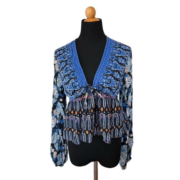 Free People Front Tie Cropped Long Sleeve Top XS - Picture 1 of 6